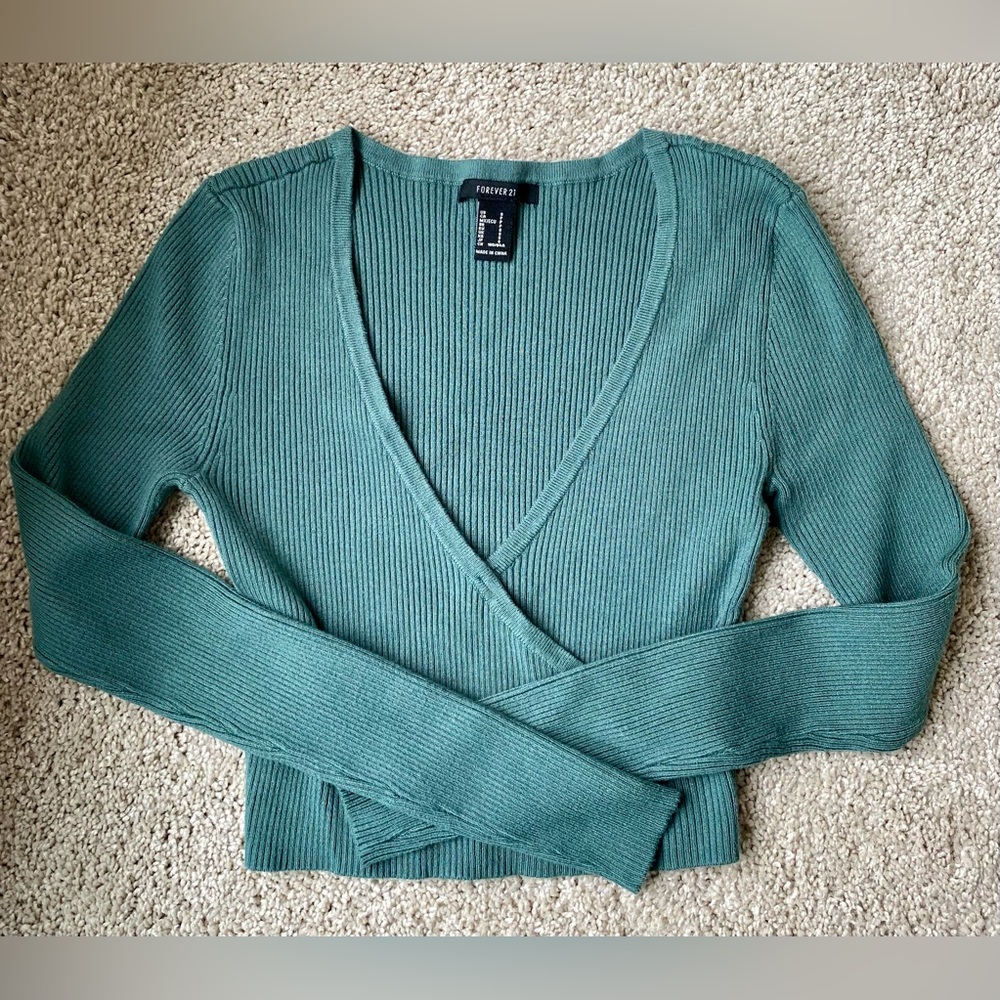 Forever 21 Green V-Neck Top
